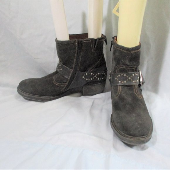 JOSEF SEIBEL Leather Booties Ankle Boots Shoes Buckle Stud CHARCOAL Boho Hipster - Picture 3 of 9
